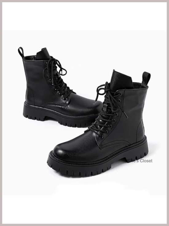 Patent Leather Platform Combat Boots Lace Up Side Zipper Chunky Lug Sole Men\'s main image 4